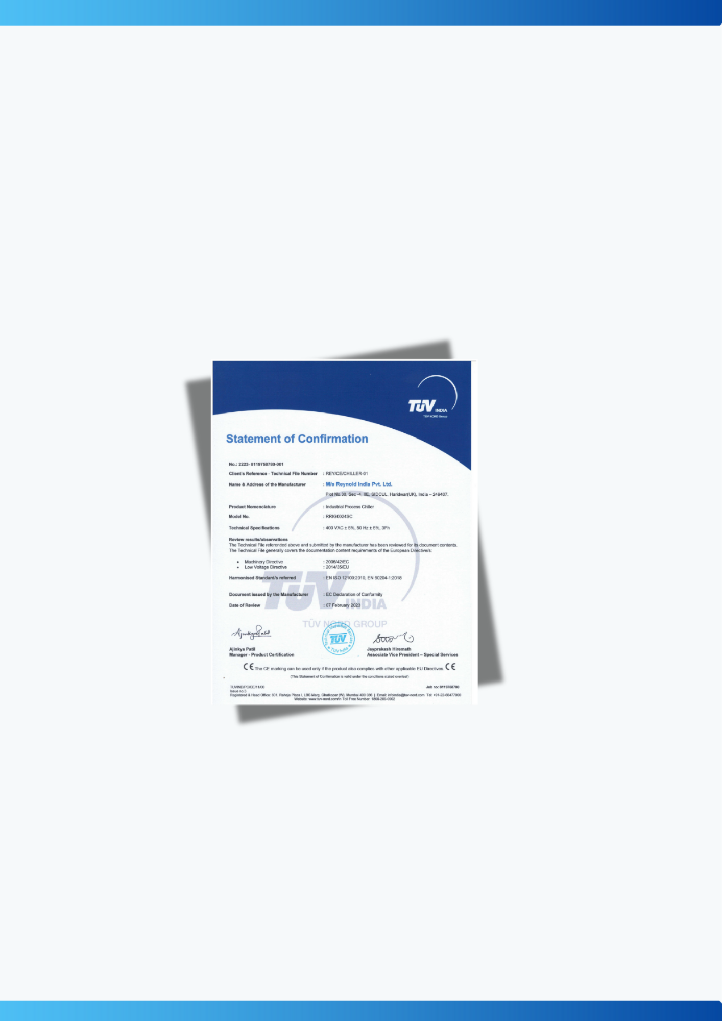 Ce Certificate Chiller